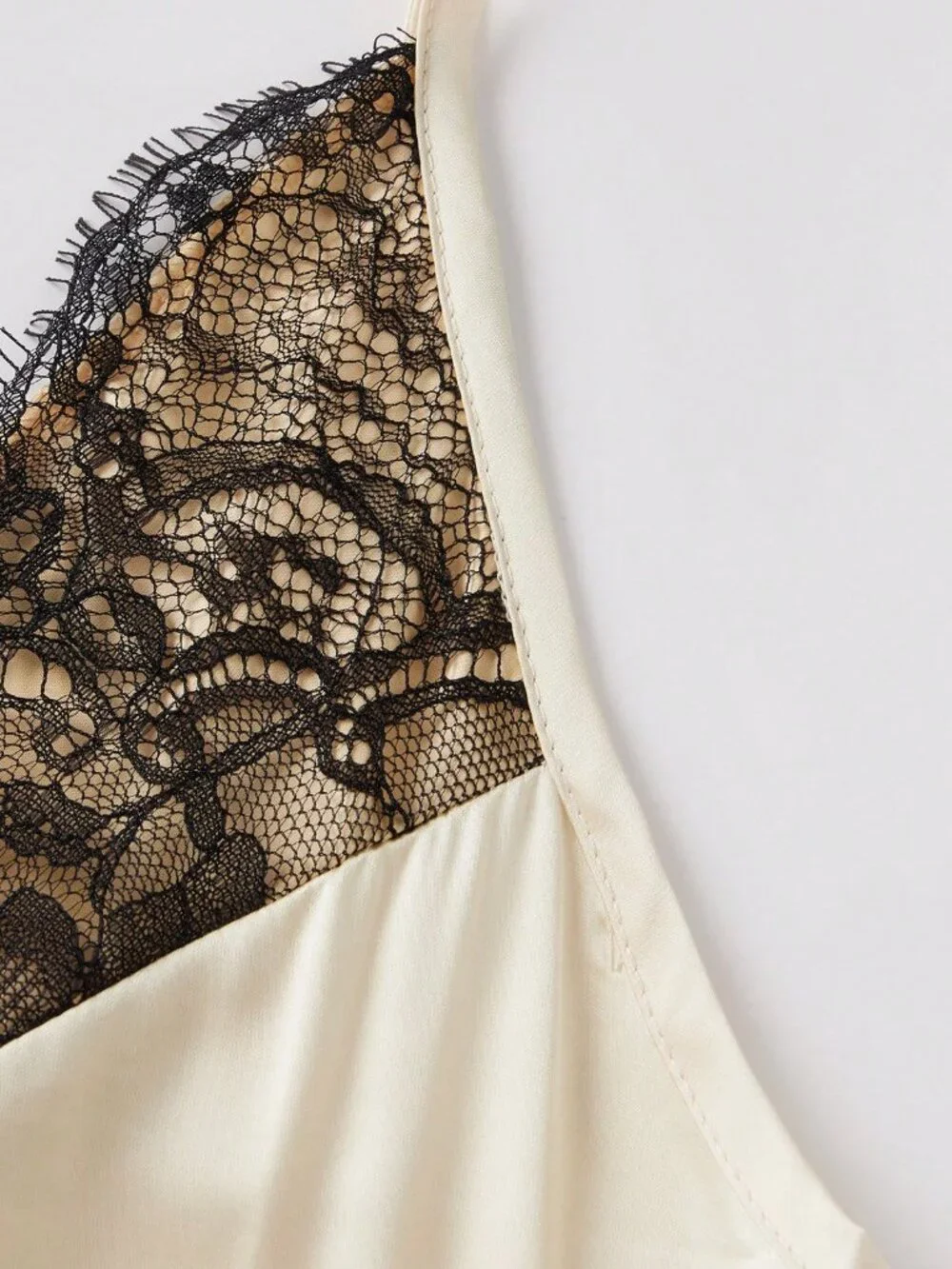 Apricot Elegant Women's Lace Trim Satin Cami with Spaghetti Straps Deep V-Neck - Picture 7 of 10